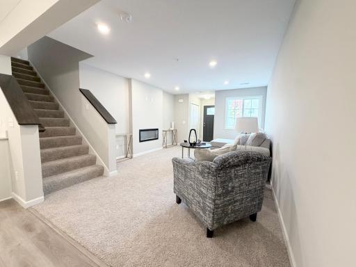 A cozy living space complete with an electric fireplace - perfect for the Minnesota cold weather!