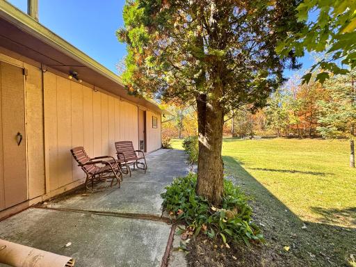 relax in the shade on the back patio, the door to the left is additional storage