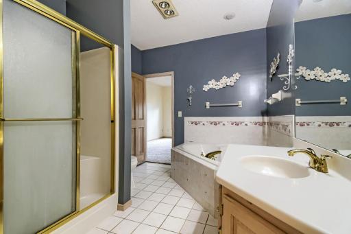 Primary walk-through bathroom