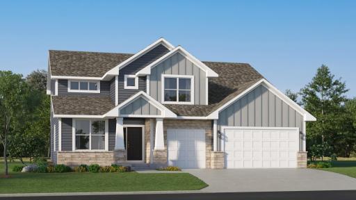 (Exterior rendering, actual home's finishes will vary.)