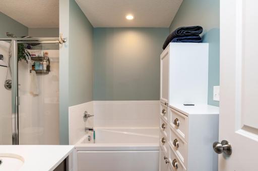 Primary bedroom ensuite has dual sinks, soaking tub and separate shower.jpg