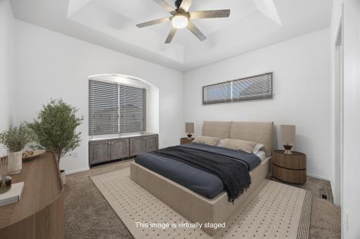 Master Bedroom (tray ceiling w/paddle fan; built-in bench/storage)