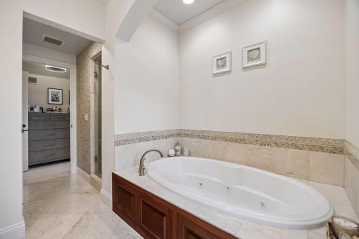 A separate tub and shower with the shower including a steam room function!