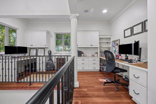 Instead of making a bedroom into an office and losing the space, this open space was created to make a perfect space for an office or homework station