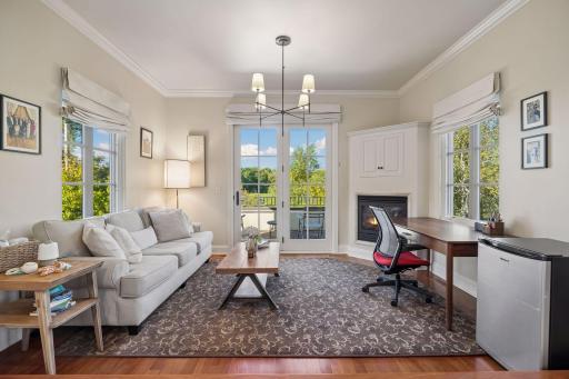 It includes its very own living room with the 2nd of 3 gas fire places with doors to a private deck overlooking the golf course