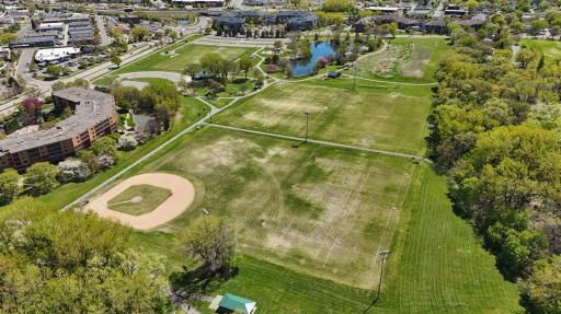 Aerial of the nearby park and ballfield â neighborhood amenities just minutes away