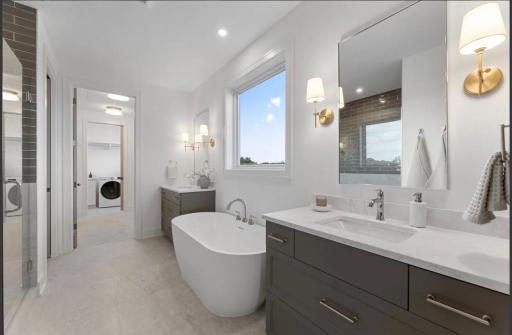 Primary Bath with dual vanities-not actual home, photos of model with same layout