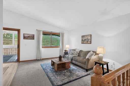 Vaulted ceiling and private views from living room
