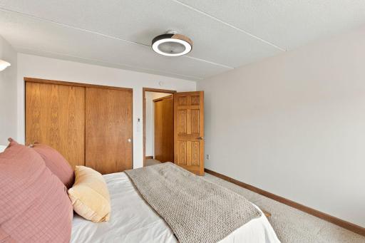 Another view of the bedroom-note the huge closet and new fan/light.