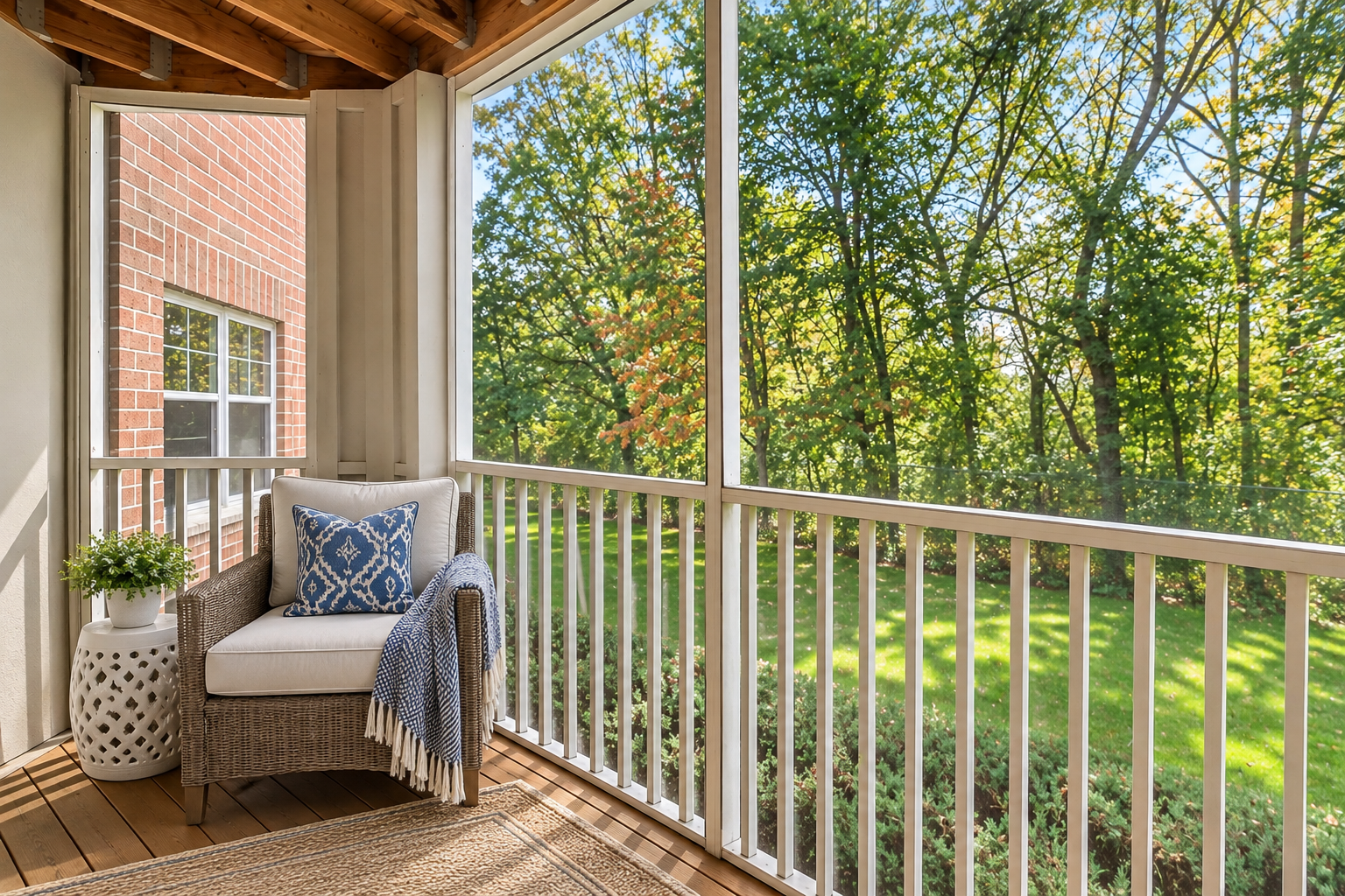 Unit #117 private screen porch virtually staged