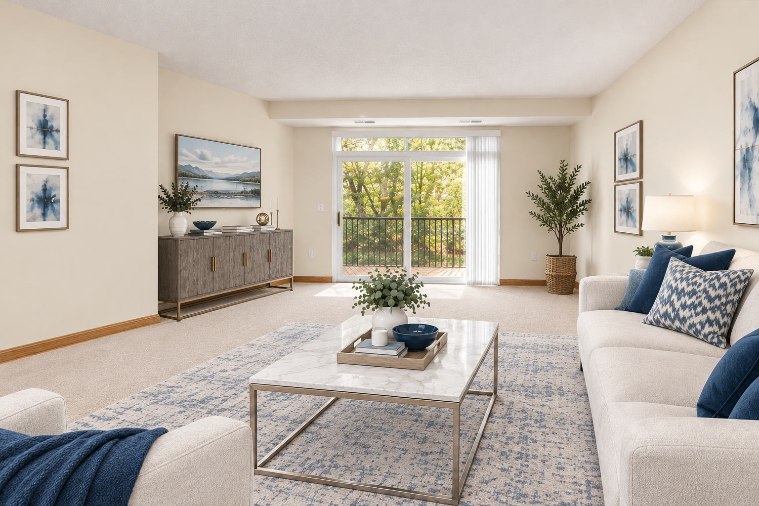 Additional view - Living Room, steps to screened porch - Virtually staged