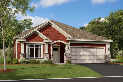 Cedarwood II- Rendering of architecture-front James Hardie selections: cobblestone and iron grey with tricorn black front door