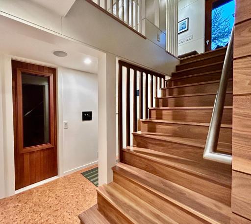 Sauna, cork floors & those STAIRS. All about warmth.