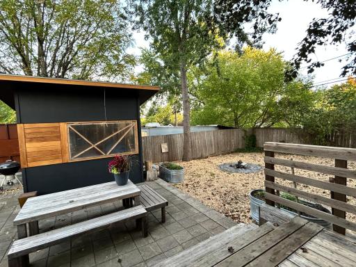 Back yard fire pit area behind The Cabana is nice to have.