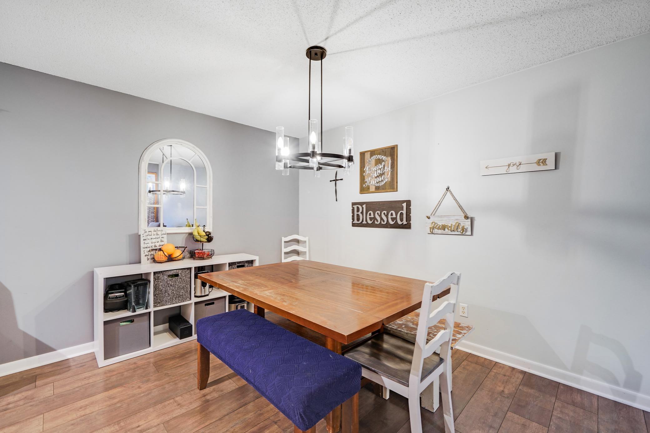 This dining space offers ample room for buffets, or extra seating.