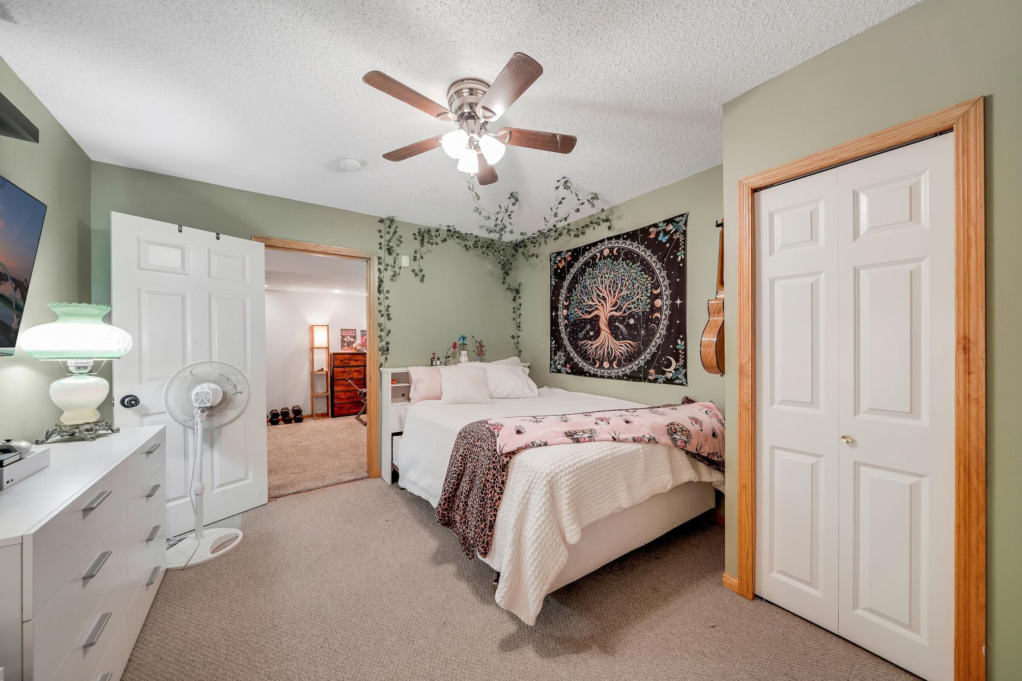 Lower level bedroom has 2 oversized closets.