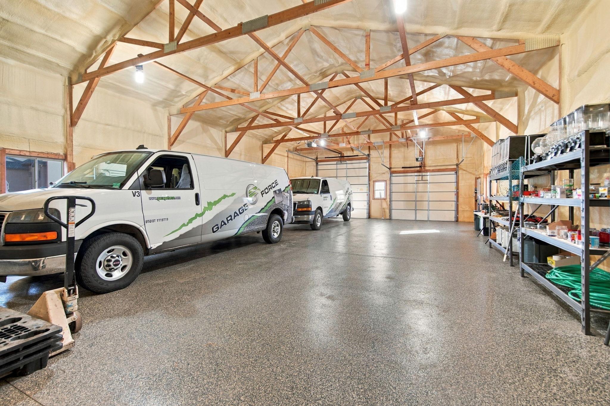 Detached garage is heated, insulted, with epoxy flooring.