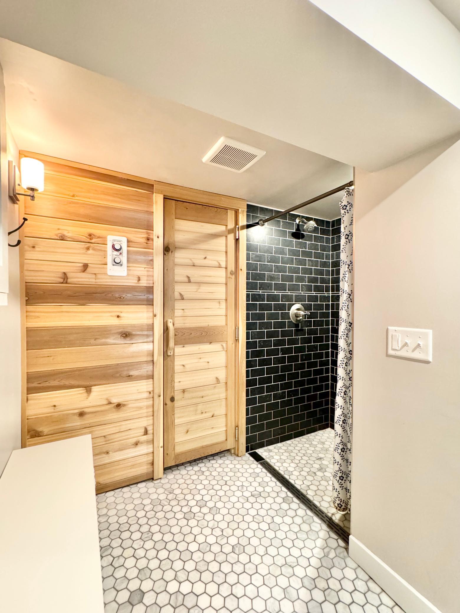 Marble tile floors.