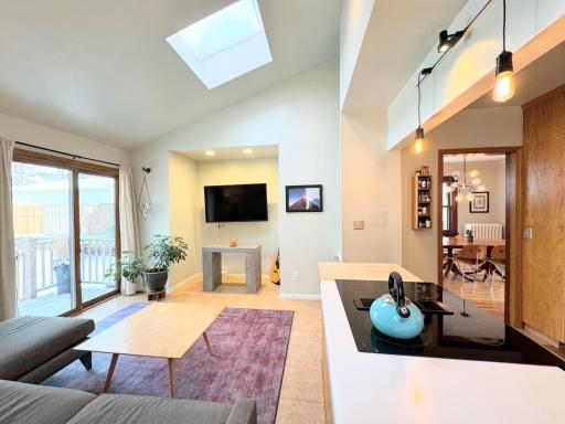 Open concept kitchen room and family room.