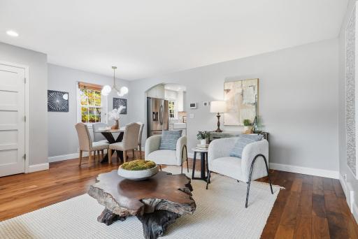 The living room flows into the dining space, with a surprising amount of flexible space.