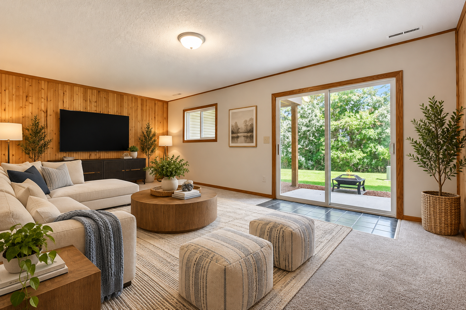 Virtually Staged Lower Level Family Room