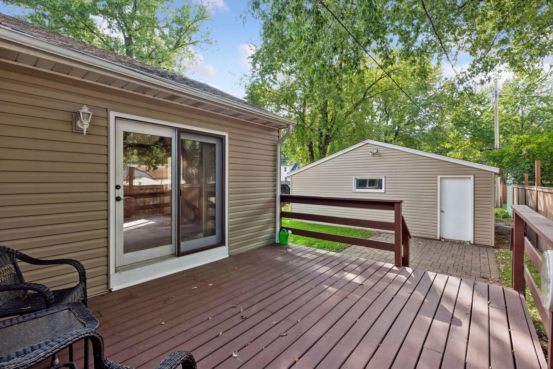 Walk out to deck from family room and to garage via patio