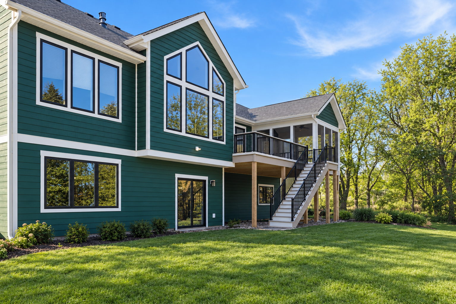 Modern Green House and Landscaped Yard.png