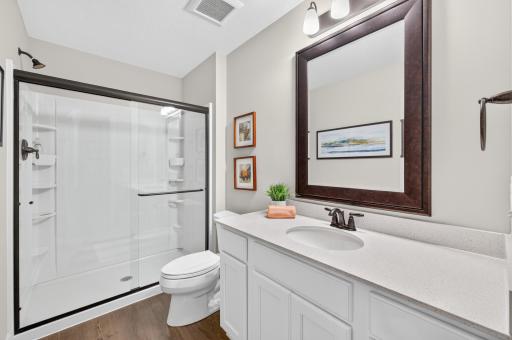 Lower Level Three-Quarter Bath with Large Walk in Shower.