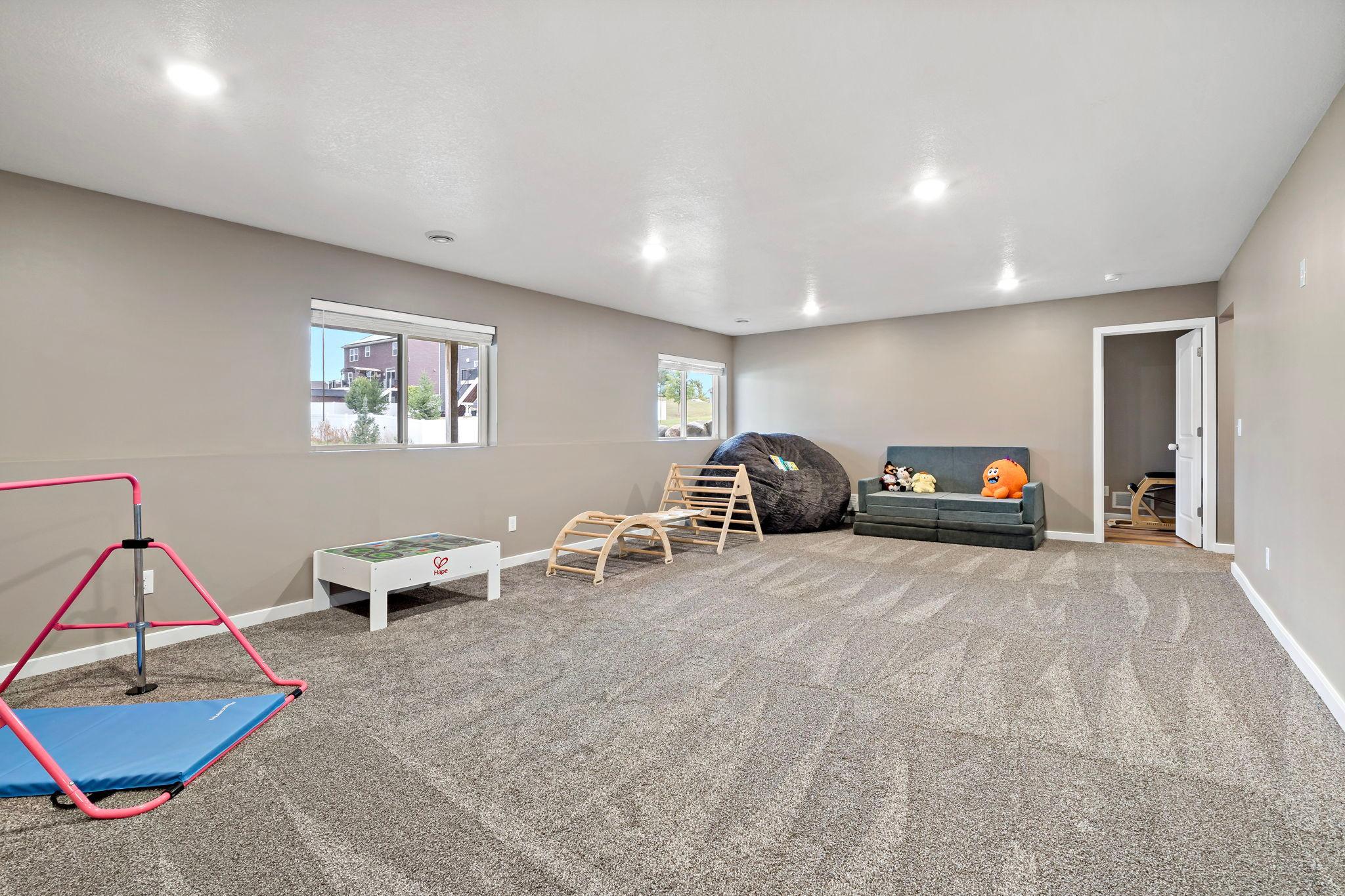 Spacious Lower level family room or a great kids area to run and play!