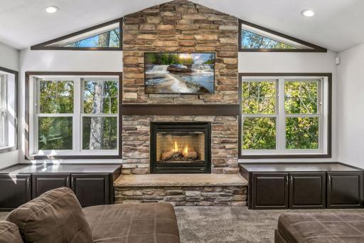 Living Room W/ Vaulted Ceilings & Fireplace