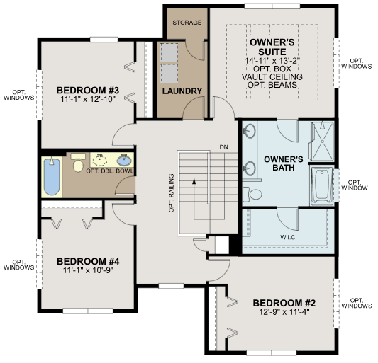 The second floor includes four bedrooms. The owner's en suite bath includes separate tub and shower.