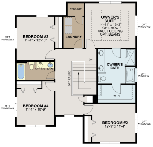 The second floor includes four bedrooms. The owner's en suite bath includes separate tub and shower.