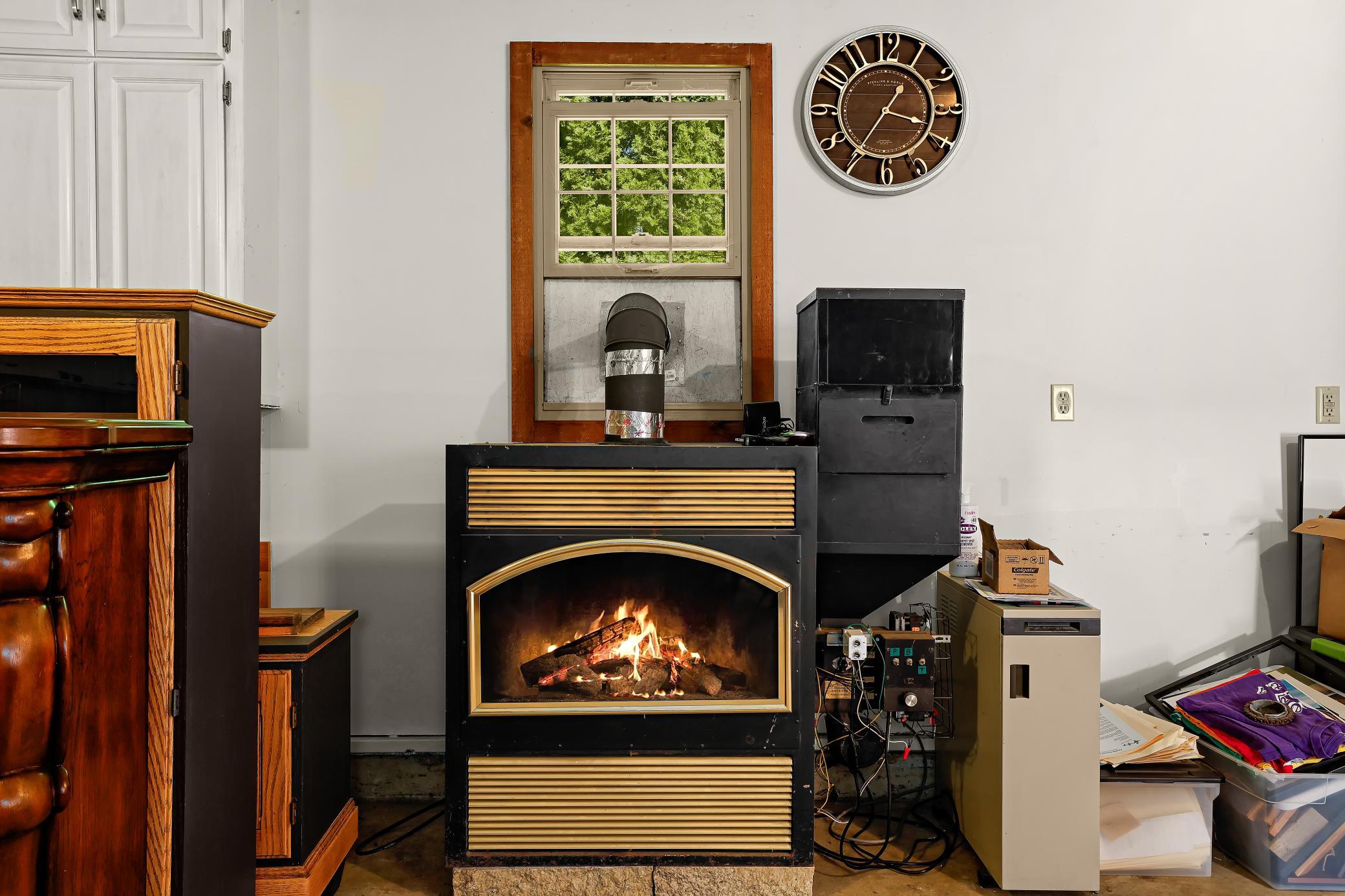 Pellet stove in garage