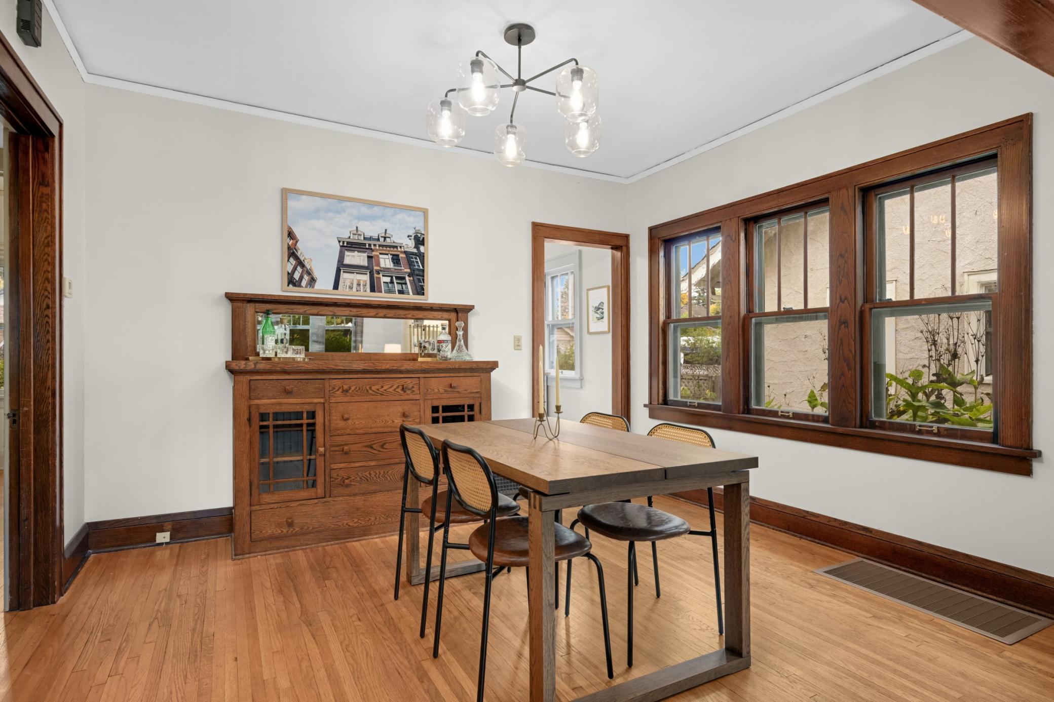 The home’s original character includes a gorgeous built-in buffet in the dining room.
