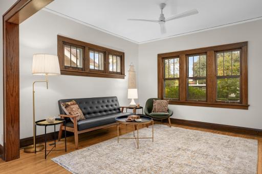 Great natural light in the living room and a new ceiling fan.