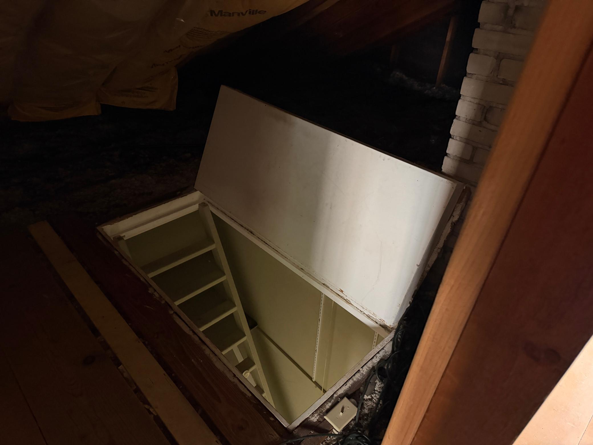 There are a number of possible permanent staircase designs to be able to reach the upper level. There is currently a steep ladder-style access.