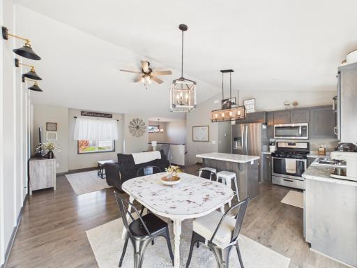 Open-concept kitchen, dining, & living room