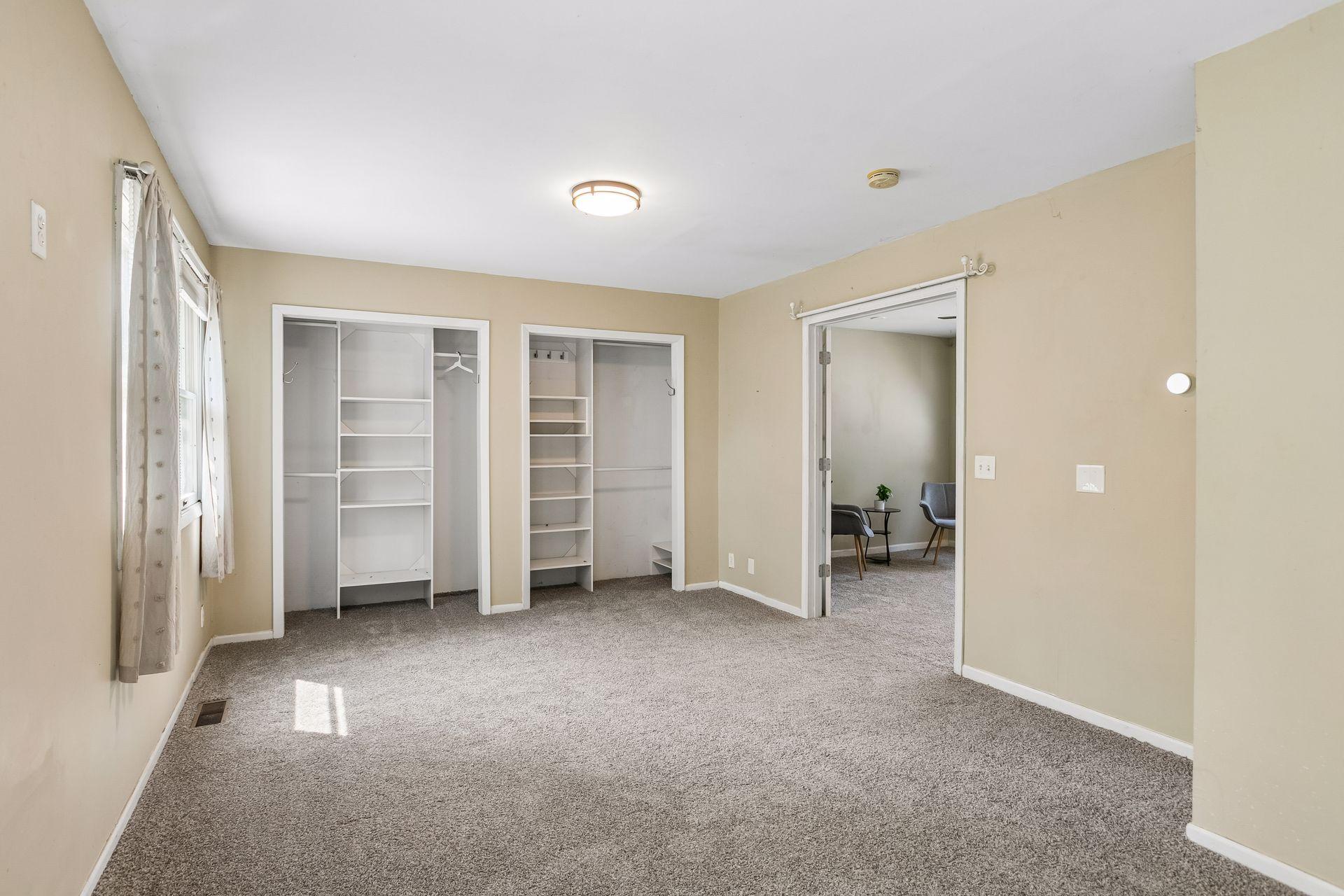 Built in closets in primary bedroom.