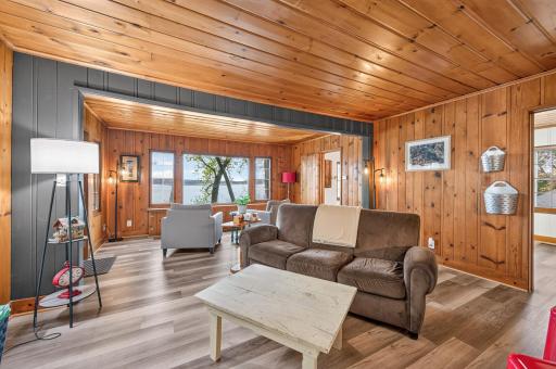 Wide open floorplan with charming wood finish