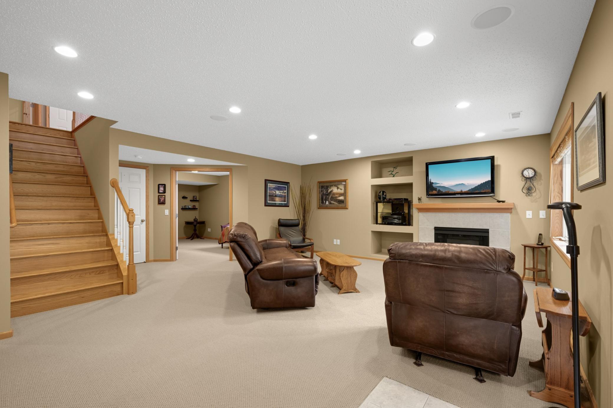 What a great space for entertaining or relaxing! This expansive Family Room features a second Gas Fireplace, recessed lighting, built-in surround sound speakers and plenty of room for comfortable seating. The fully finished lower level gives you all