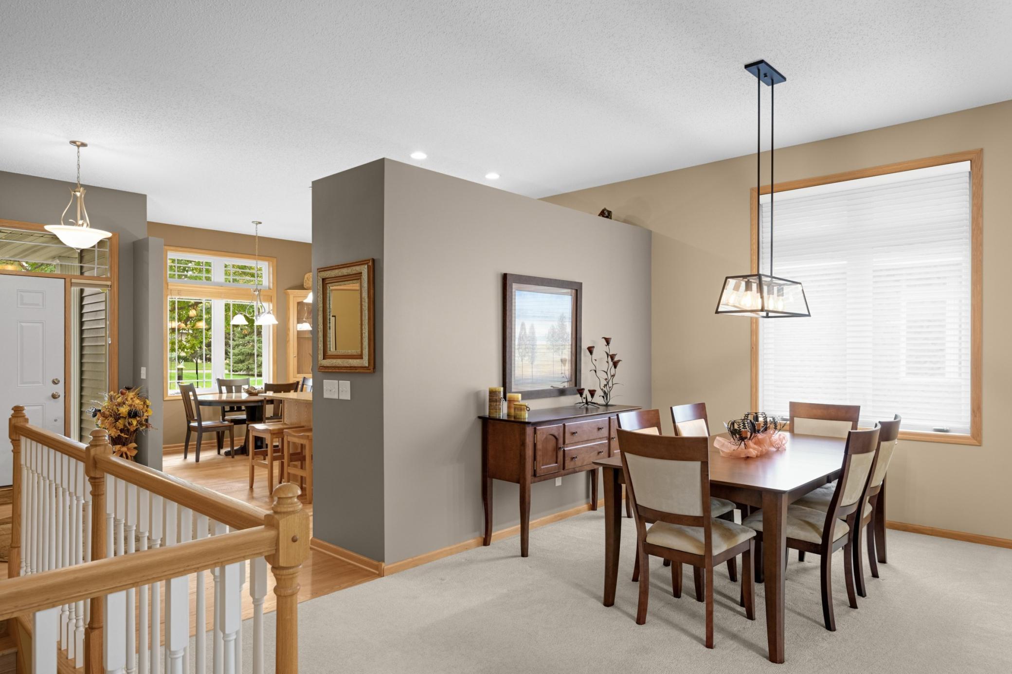 Separate Dining Room provides a wonderful space for holiday dinners, family gatherings or entertaining friends. The open design connects it to the Kitchen and Great Room.