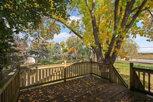 Elevated deck overlooking the beautiful backyard, perfect for relaxing or entertaining
