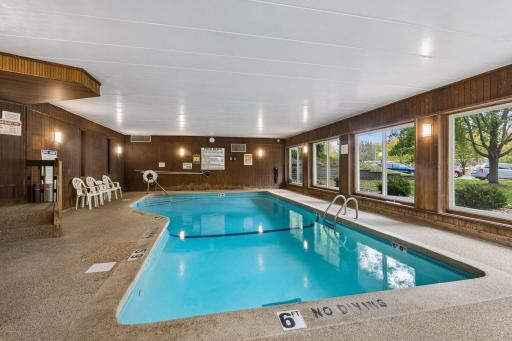 There is a beautiful, heated pool in the building.