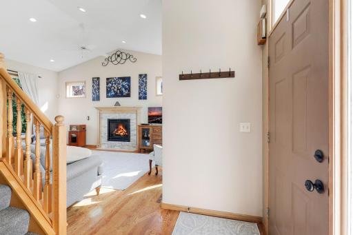 Open layout on main floor gives access options to main and upper level living spaces.