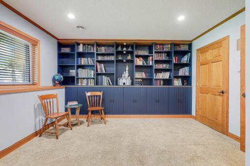 Lower level - Built ins are great for games and books. This spot is great for a reading nook!