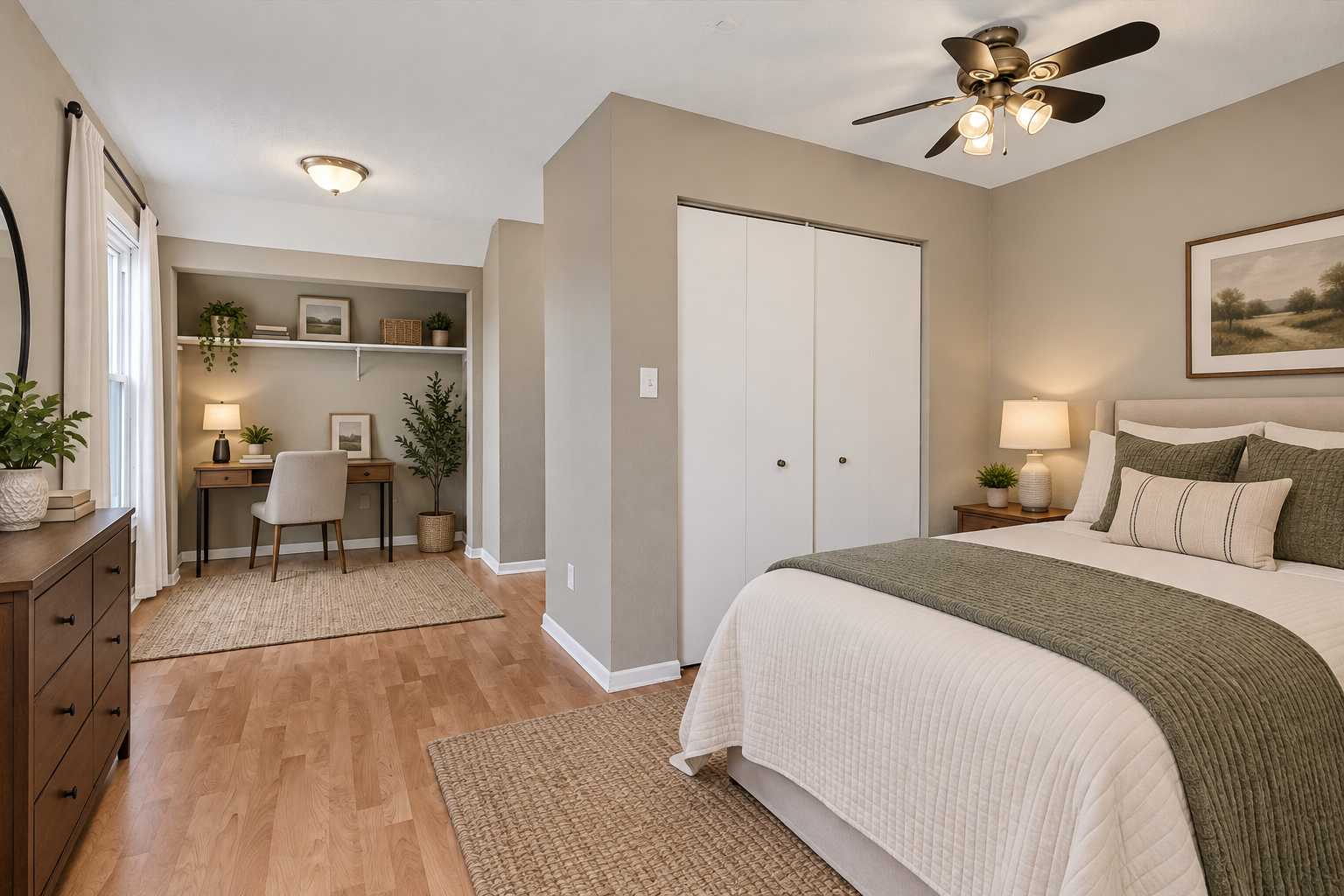 Bright and inviting upper-level bedroom with generous space and abundant natural light! (Image virtually staged)