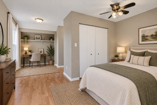 Bright and inviting upper-level bedroom with generous space and abundant natural light! (Image virtually staged)