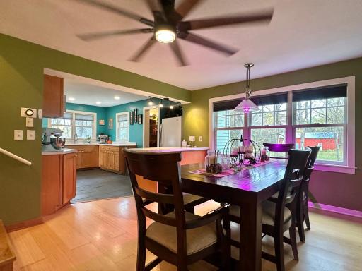 Another angle of the dining and kitchen areas.