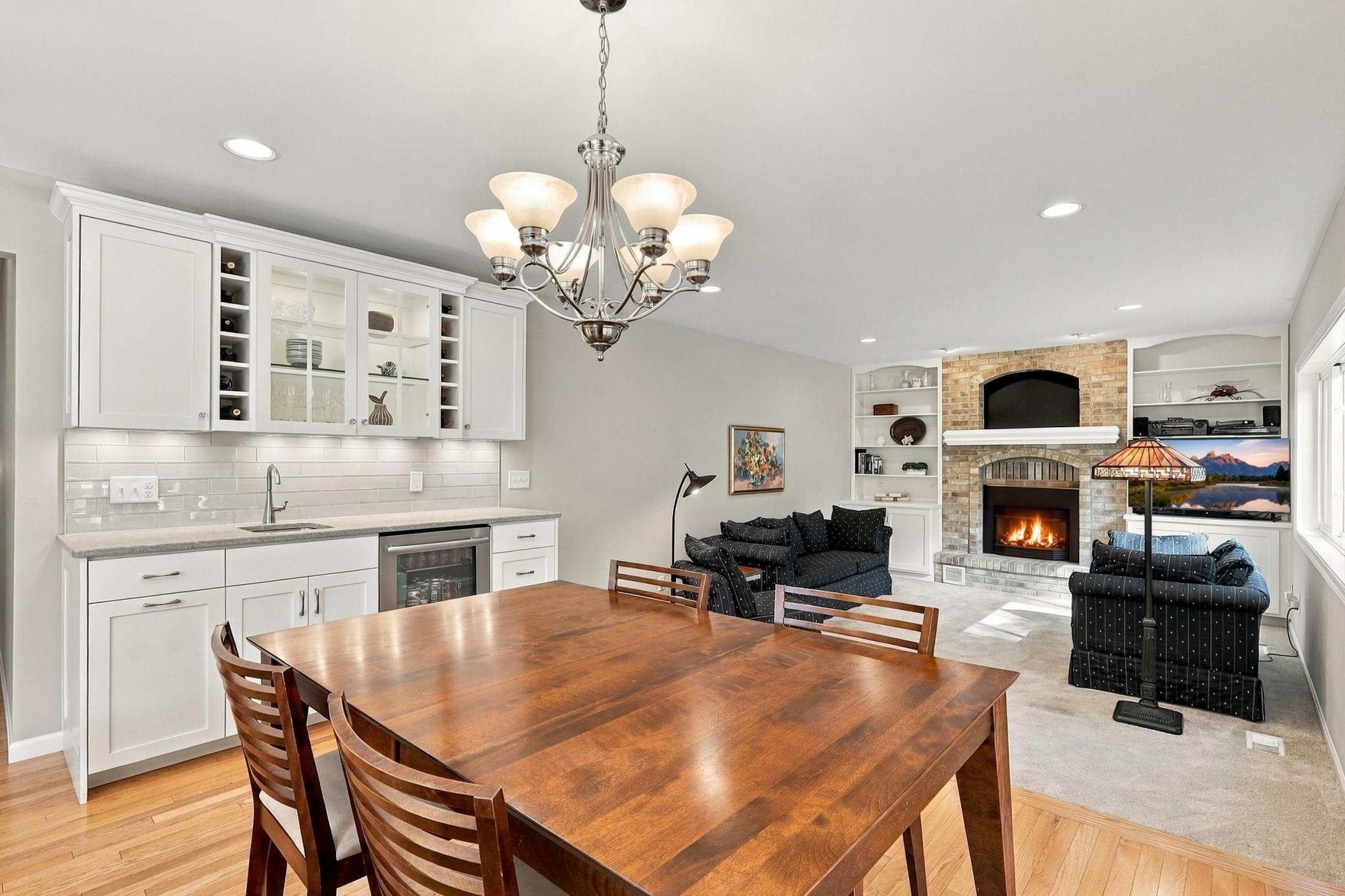 Built-in dry bar adds convenience and entertaining appeal.