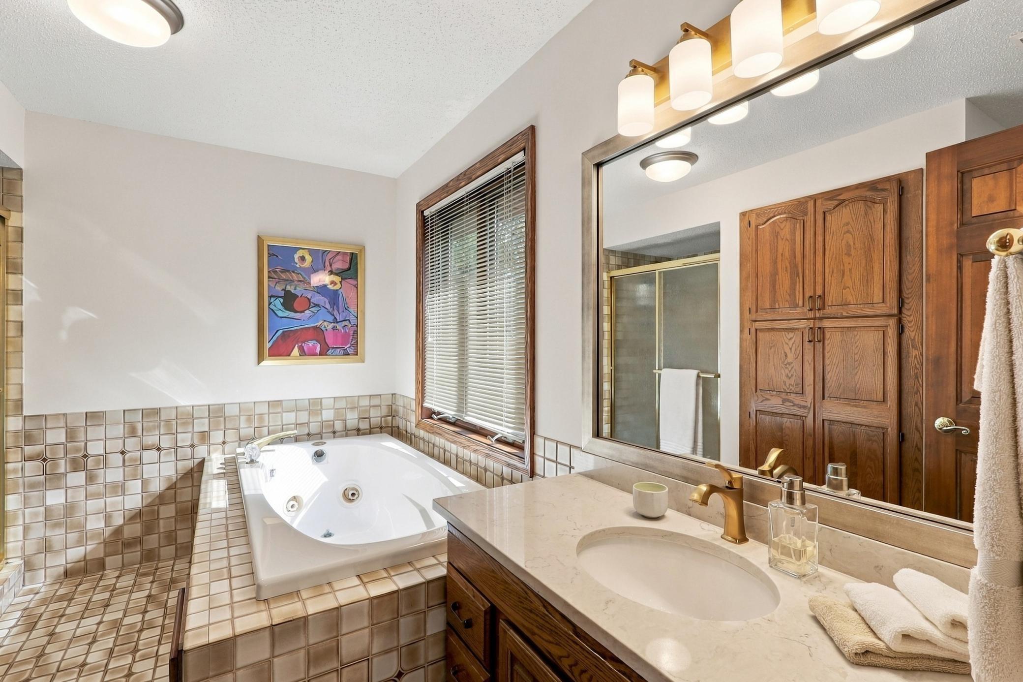 Bathroom details reflect the home's thoughtful updates.